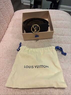 Louis Vuitton Black and Brown Reversible Monogram Belt with Gold LV Buckle
